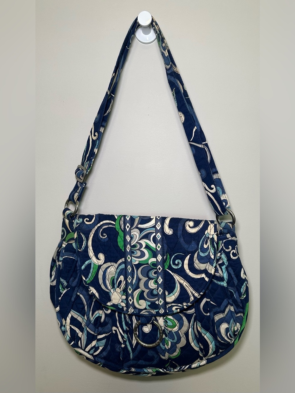 Vera Bradley Blue‎ Rhapsody Paisley Quilted Flap Crossbody Messenger Bag Green